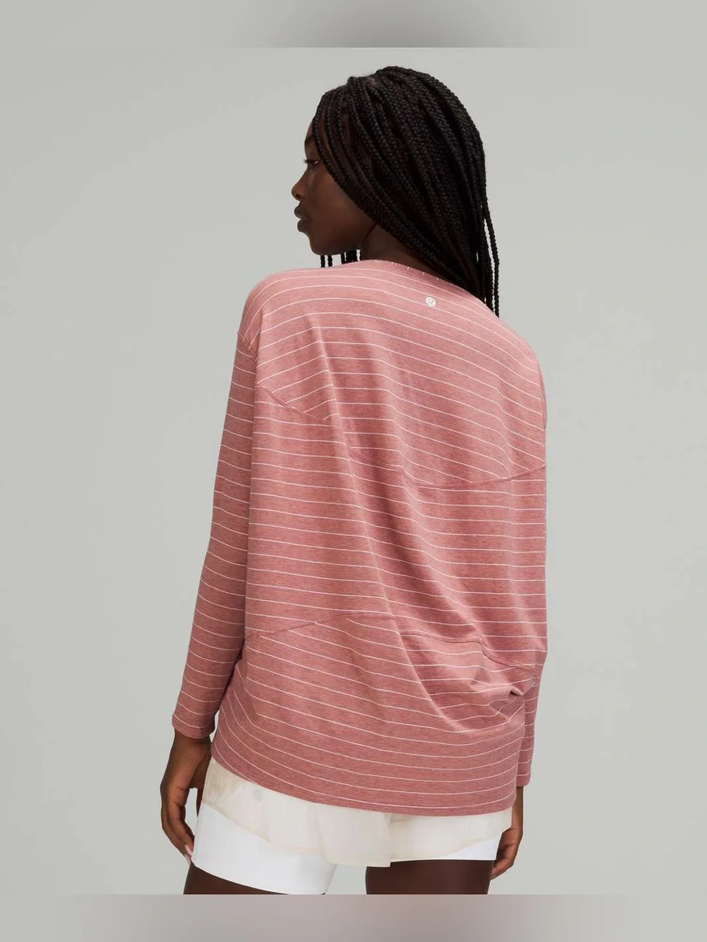 Lululemon Back In Action Striped Pink Pima Cotton Long Sleeve Top - Women’s 8